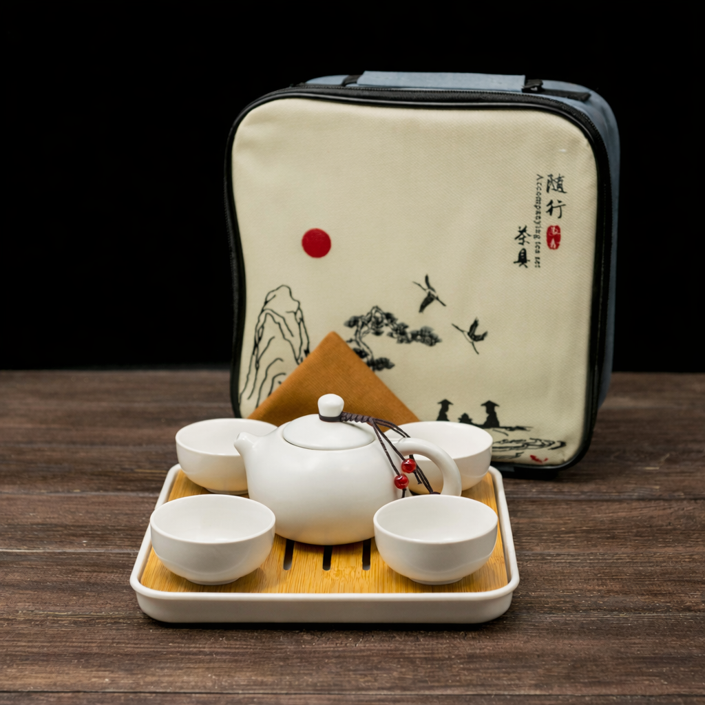 Set de tacamuri de calatorie ceramica" Xi Shi " (alb) pentru 4 persoane